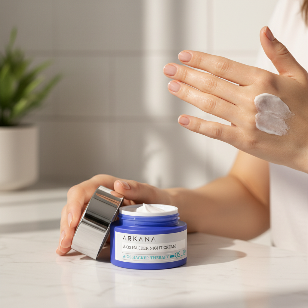 Aplikacja kremu Arkana A-QS Hacker Night Cream