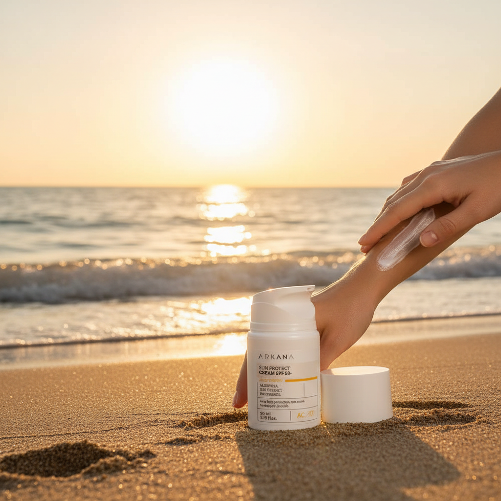 Aplikacja kremu Arkana SPF 50 ze słońcem