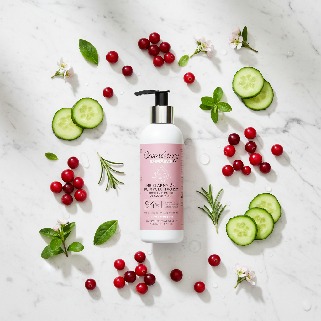 Micelarny żel Cranberry Glow z naturalnymi składnikami