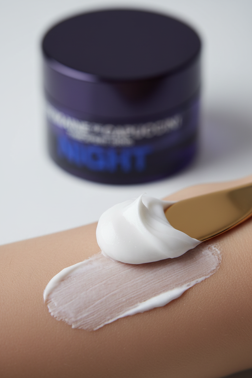 Zbliżenie na bogatą teksturę kremu nocnego